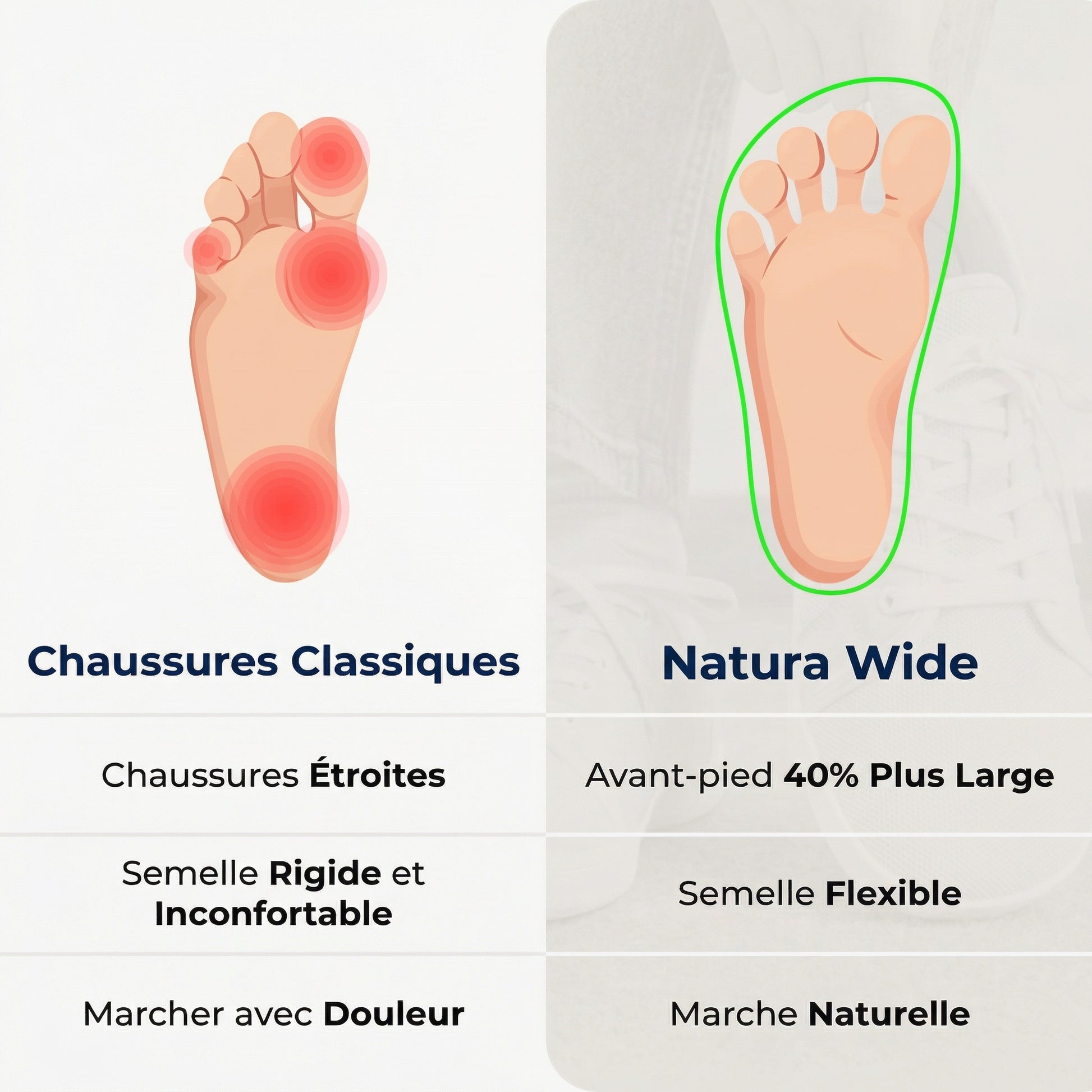 Natura Wide vs Chaussures Classiques - Comparaison