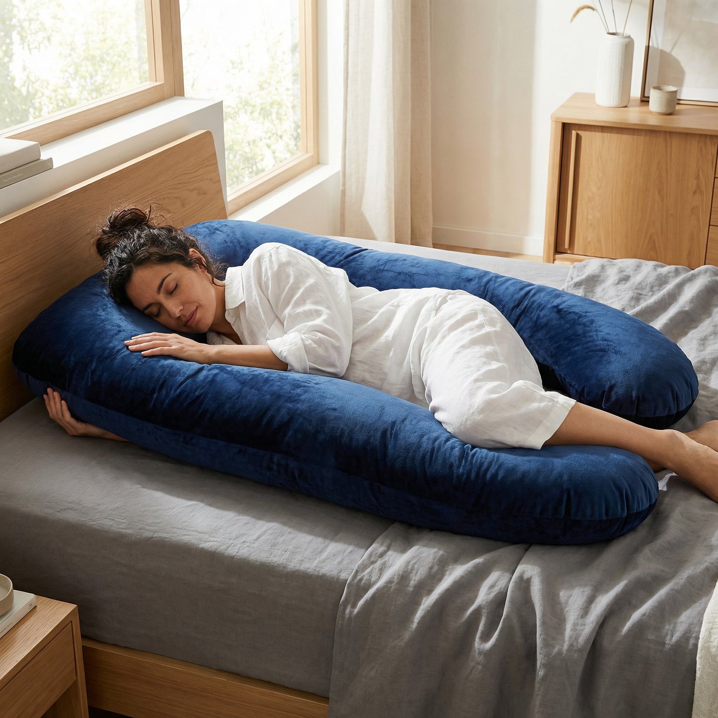 Coussin OEKO Ergo XXL Bleu Velours en utilisation