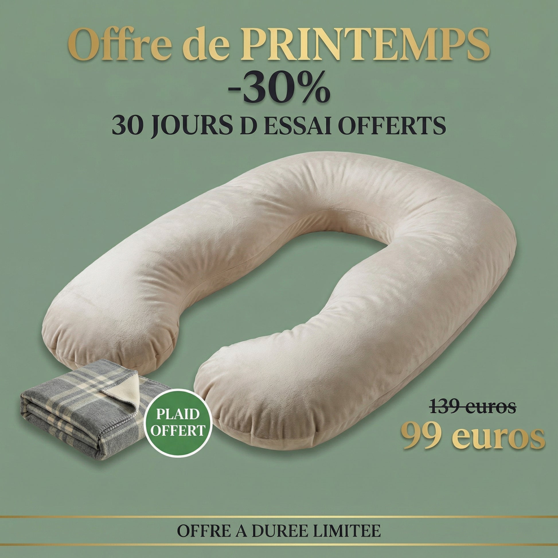 Offre Printemps Coussin OEKO Ergo XXL Gris Velours - 30 jours d'essai + Plaid OFFERT