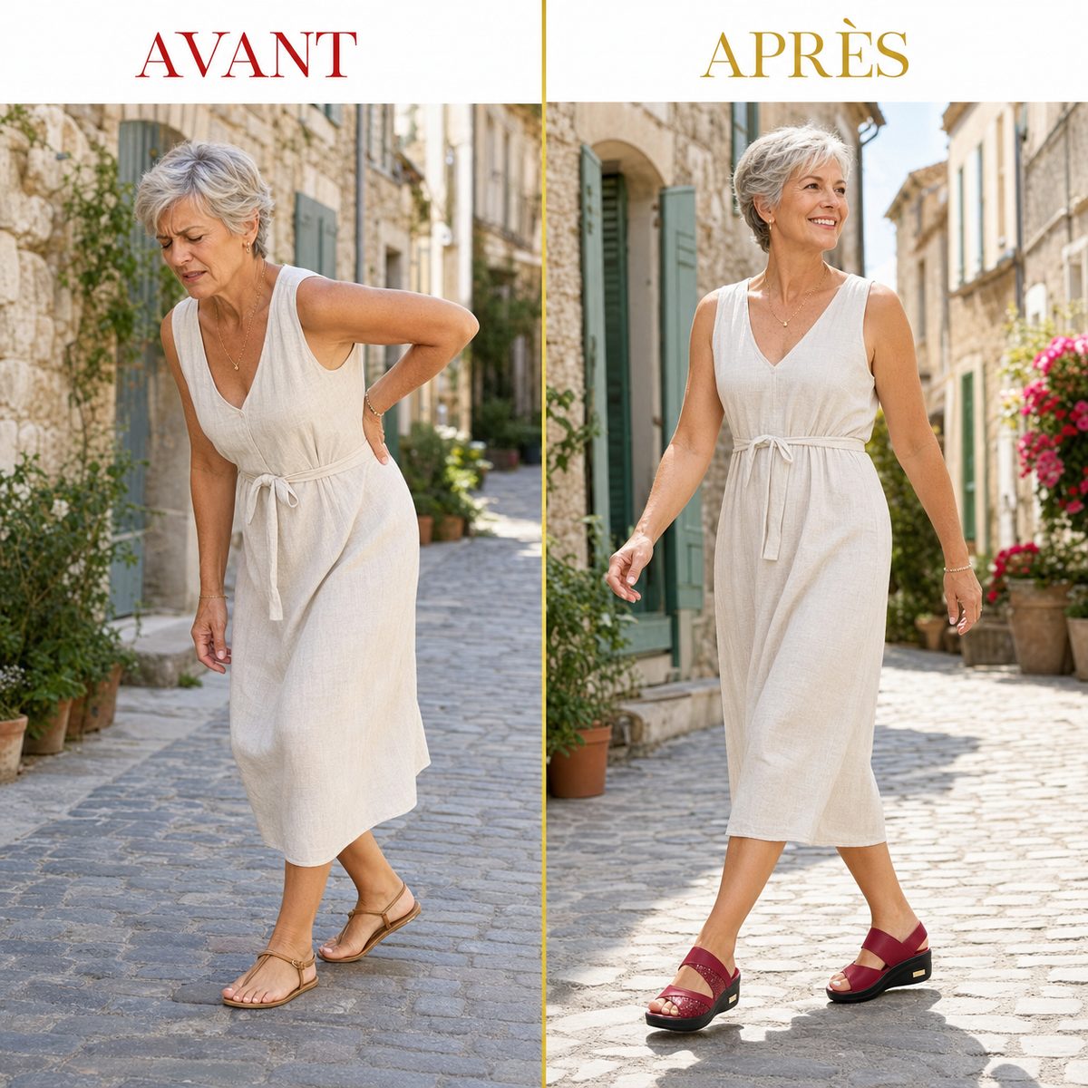 Avant Après posture avec la Sandale Geneve
